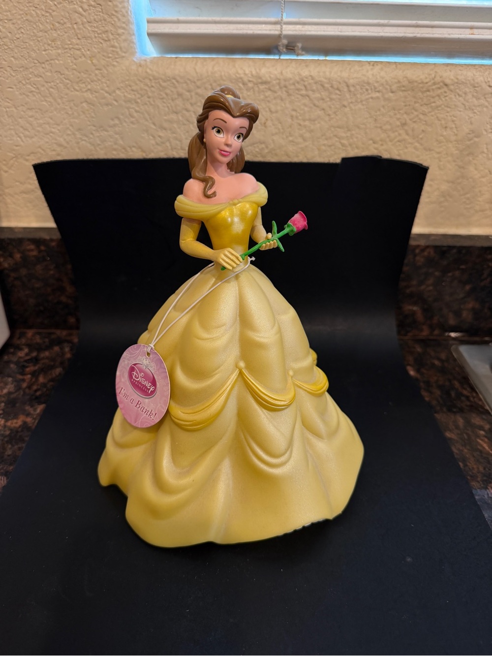 Belle Vinyl Coin Bank Disney Beauty & the Beast Movie Yellow Dress w/Rose NOS